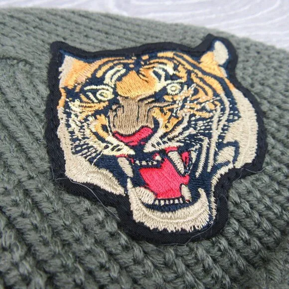 Polo Ralph Lauren Patch RL Tiger USA Green Skull Beanie Cap One Size NEW - Picture 6 of 11